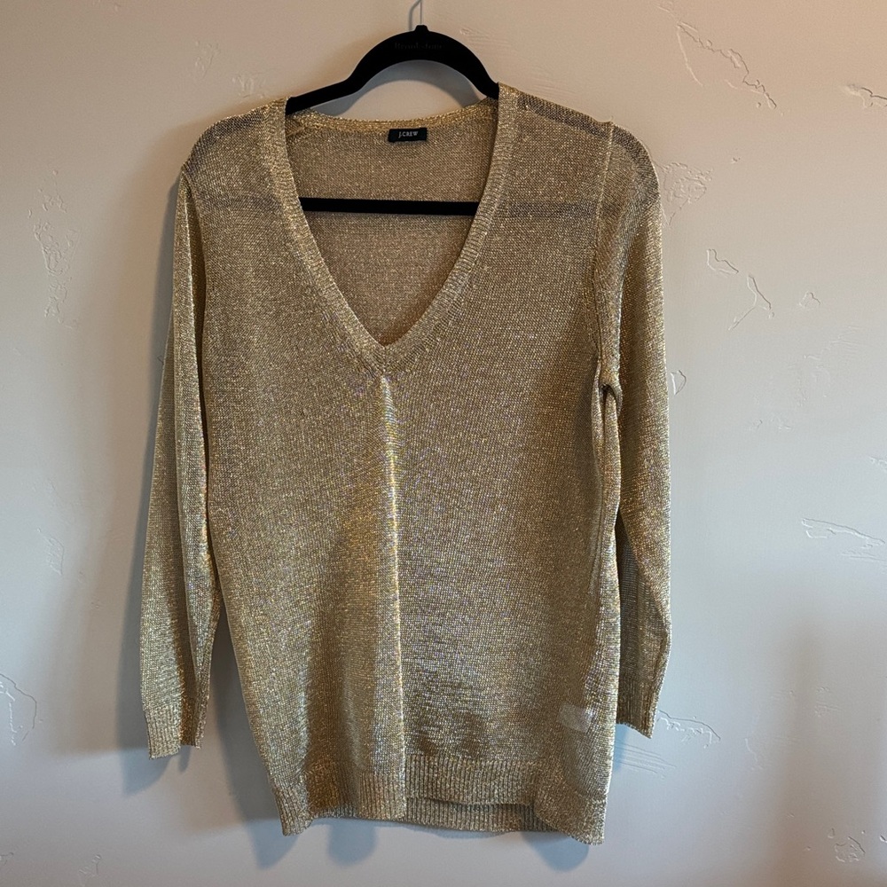 J.Crew V-neck gold lame or lurex sweater. EUC
